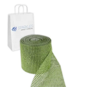 Apple Green 24 Row Diamond Rhinestone Ribbon Trim Mesh Wrap 10 Yards - zf - Picture 1 of 5