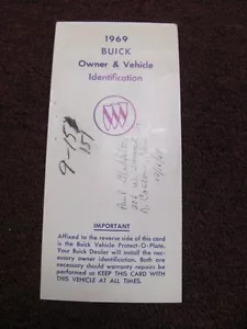 Original 1969 69 Buick Skylark 2 Door Coupe Protect-O-Plate GM Dealer Info Blank - Foto 1 di 1