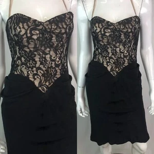 Betsey Johnson Evening 2 Black Lace Silk Draped Halter Corset Vintage 90s Dress - Picture 1 of 11