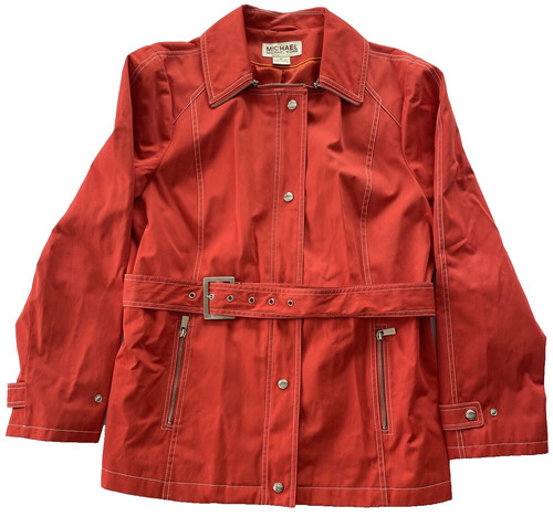 Michael Kors Giacca Donna Cintura Trench Arancione Tasche Cerniera Bottone A Scatto XL