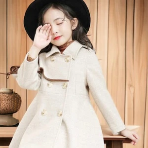 Kids Wool Blend Coats for Girls Cotton Children's Outwear - Picture 1 of 9