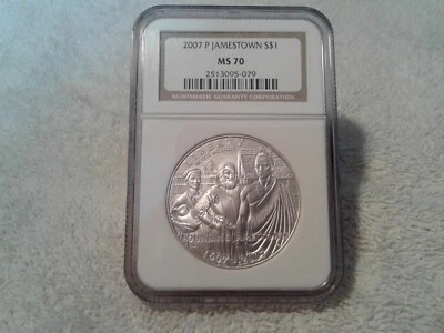 2007 P JAMESTOWN NGC MS70 $1 SILVER COMMEMORATIVE - Image 1 of 4