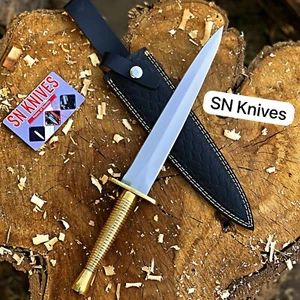 Handgefertigtes Commando Fairbairn Sykes Messer 3. Muster Messinggriff mit Hülle - Bild 1 von 5