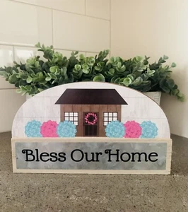 Rustic Primitive Country Farmhouse Wood sign "Bless Our Home" home décor 8” - Picture 1 of 2
