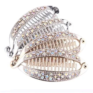 4Pcs Elegant Shining Rhinestone Crystal Banana Clip Hair Comb Headwear for Women - Picture 1 of 6