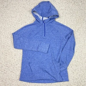 All in Motion Girls Sweatshirt sz L Blue Striped 1/4 Zip Hooded Stretch Fleece - Picture 1 of 10
