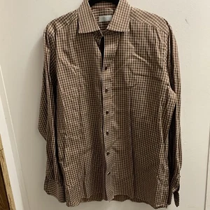 Eton Shirt Men’s Brown Check 16 Pit To Pit 24” Length 30” Long Sleeves - Picture 1 of 3