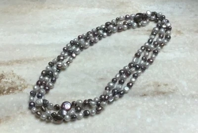 Honora 58" Grey/Black Multiple Shapes Pearl Necklace Lobster Clasp NWOT - Image 1 of 4