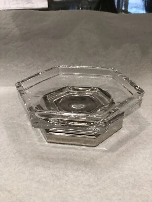 RESTAURACIÓN Hardware Portavelas de Vidrio Octágono con Pedestal de Metal Plata 1 Pc Foto 1 de 4