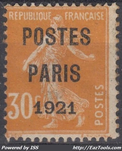 FRANCE : PREOBLITERE SEMEUSE POSTES PARIS N° 29 NEUF * SIGNE CALVES COTE 600 € - Picture 1 of 2