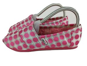 Toms Girls Youth 4 Classic Shoes Pink Silver Sateen Polka Dot Faux Fur Lined