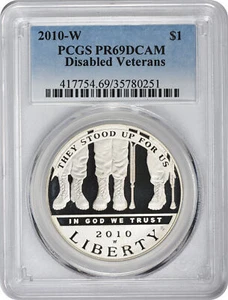 2010-W Disabled Veterans Silver Commemorative Dollar PR69DCAM PCGS Proof 69 DC - Picture 1 of 2