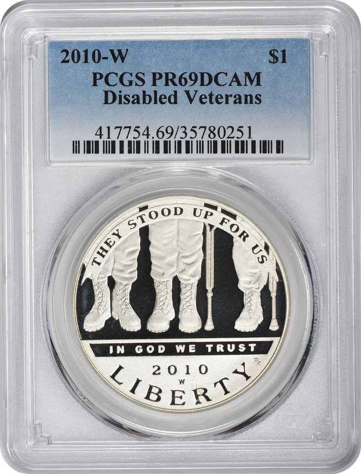 2010-W Disabled Veterans Silver Commemorative Dollar PR69DCAM PCGS Proof 69 DC - Image 1 of 2
