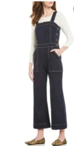 CHELSEA & VIOLET Women’s Large Denim Overalls, Dark Blue (wide leg, Crop) - Foto 1 di 12