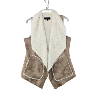 Chaleco de gamuza sintética marrón Coffeeshop para mujer forro de piel sintética botón de palanca talla M Foto 1 de 4