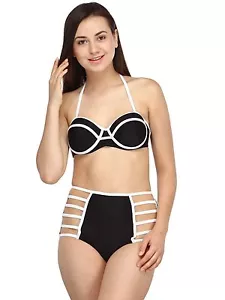 JUEGO DE BIKINI CINTURA ALTA CON CORTES DE TIRAS ESTILO NEGRO/BLANCO # SQ 41322 - Imagen 1 de 5