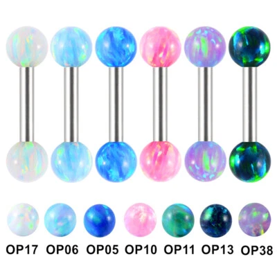 Opal Cartilage Helix Tragus Piercing Internal thread Steel Nipple Barbell 6-12mm - Image 1 of 3