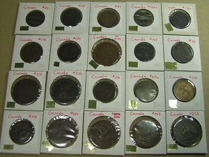 Canada Lot of 20 Diff Pre-Confederation Tokens 19th Century, all carded - Bild 1 von 11