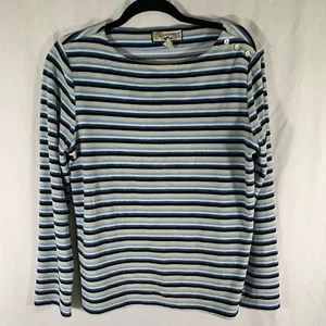 Caribbean Joe Sweater Women's Medium Blue Striped Plush Round Neck Pullover - Picture 1 of 6