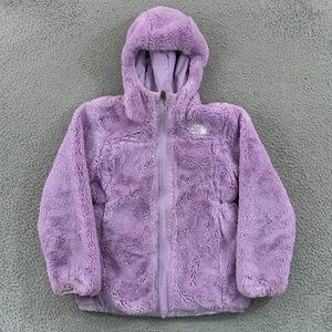 The North Face Jacket Girls S 7/8 Pink Reversible Puffer Sherpa Hooded Youth Zip - Picture 1 of 16
