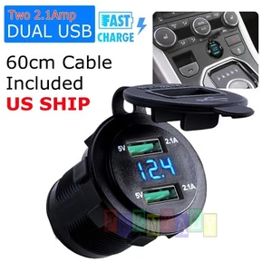 4.2A Dual USB Car Charger 2 Port LED Voltmeter 12-24V Cigarette Socket Lighter - Picture 1 of 12