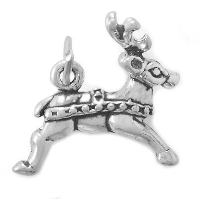 Berloque de prata esterlina sólida Flying Santa's Reindeer Christmas 3D 925 FEITO NOS EUA - Imagem 1 de 3