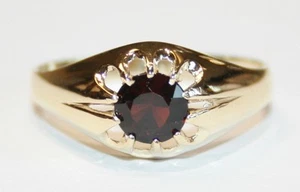 Gents 9ct Gold Garnet Gypsy Set Solitaire Ring Mens Size R-Z *BRITISH MADE* - Picture 1 of 4