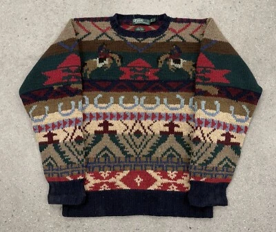 Suéter De Colección Años 90 Polo Ralph Lauren Caballo Vaquero Rodeo Raro Suroeste AY5 Foto 1 de 4