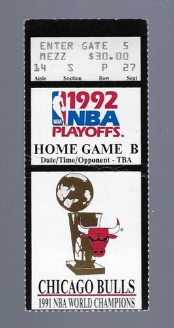 MICHAEL JORDAN 33 Pts 13 Rebs - HEAT @ BULLS 1992 NBA PLAYOFF TICKET STUB #B Cover