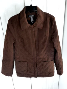 Chaqueta para mujer NEW YORK & Company talla L marrón acolchada extraíble forrada cremallera frontal - Imagen 1 de 6