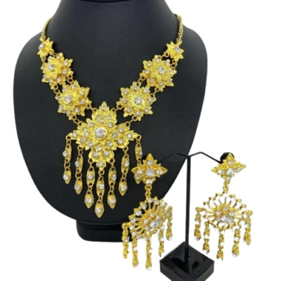 1 Thai Jewelry Dance Bridemaid Wedding Party Earring Clip Gold Necklace Mini Set - Image 1 of 4