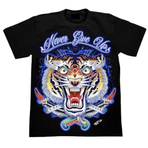 T-Shirt Tiger Never Give Up 4D Graphic Black Shirt Men Glow In The Dark New Year - Picture 1 of 11