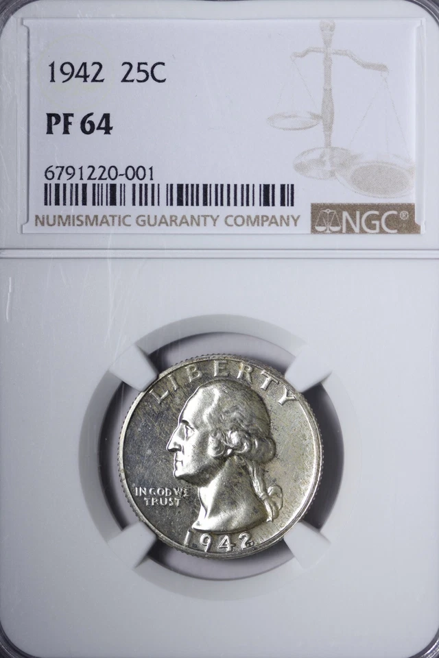 PRUEBA 1942 Washington Quarter NGC PF64 PR64 tonificado SFM Foto 1 de 3