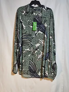 Perry Ellis Bird Print Shirt Stormy Weather Mens 3X Green Button Up Long Sleeve - Picture 1 of 10