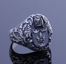Men Family Crest Anniversary Ring Custom Wax Seal Signet Silver Memento Band 925