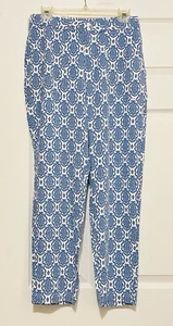 Stella Parker Pantalone Donna Cropped Bianco/Blu Damascato 100% Rayon Small Nuovo con etichette - Foto 1 di 6