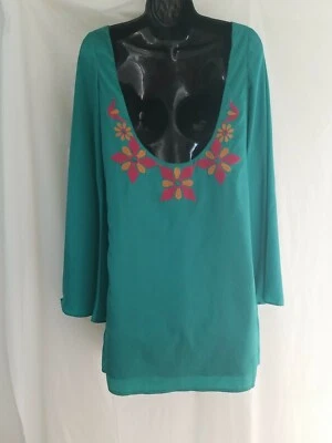 Judith March Dress Sz Small Teal Green Long Sleeve Pullover Back Plunge - Image 1 of 4