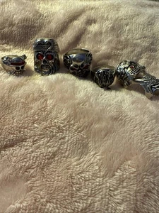 Lot Of MENS Odd Unusual RED CRYSTAL EYED SKULL GOTH BIKER Assorted RINGS/sizes - Picture 1 of 13