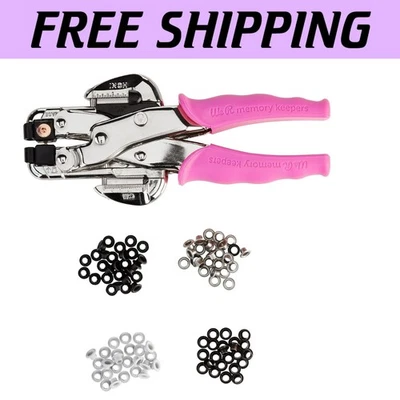 Pink Crop-A-Dile Eyelet Setter Punch Kit with 100 Eyelets – Ultimate Craft Tool - Image 1 of 4