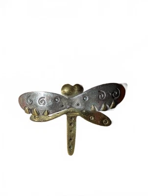 Broche prendedor libélula vintage de plata de ley y latón de gran alcance Foto 1 de 4