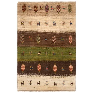 Gabbeh 128x85 cm Handgeknüpfter Perserteppich Orient Wolle Carpet Rug Beige - Picture 1 of 10