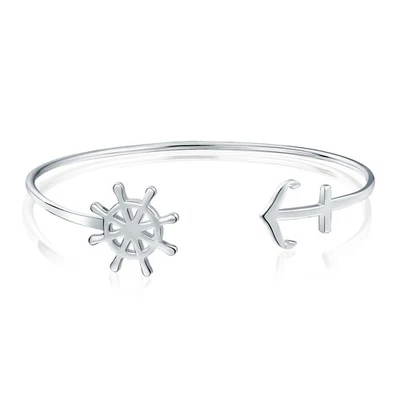 Brazalete brazalete ancla rueda barco océano náutico en joyería de plata de ley Foto 1 de 4