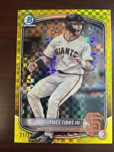 2025 Bowman Chrome James Tibbs III #BCP-39 Yellow X-Fractor /75 (RC) Giants - Picture 1 of 3