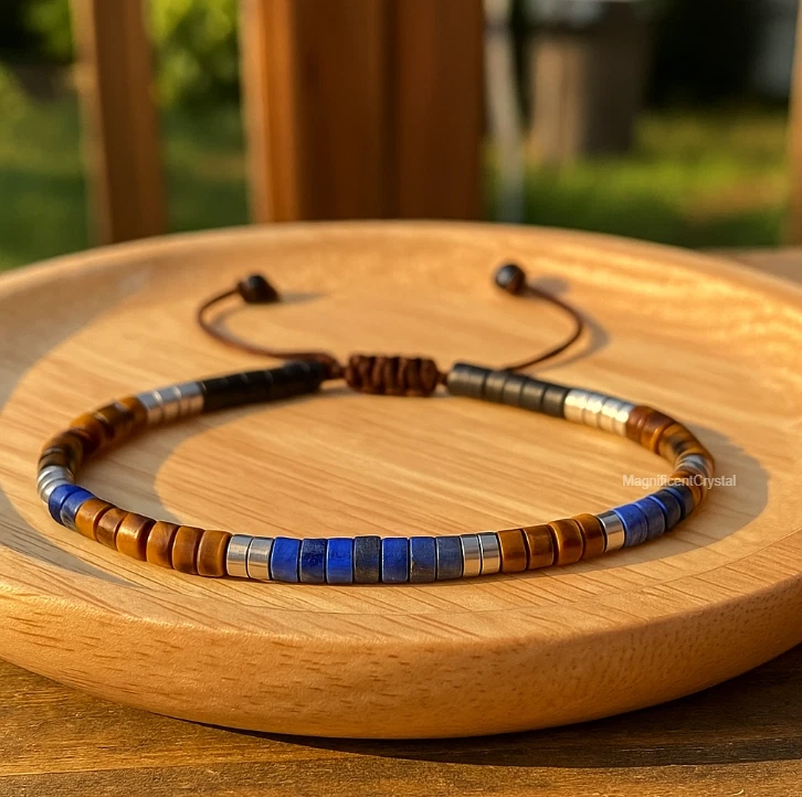 Brazalete curativo protección multi piedras obsidiana hematita ojo de tigre lapislázuli Foto 1 de 4