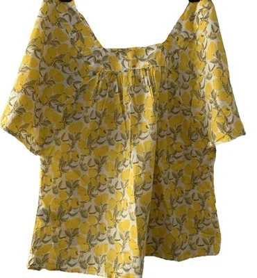 New Without Tags M&S Pretty Square Neck Yellow Lemons Tunic Blouse Top Size 6 - Image 1 of 2