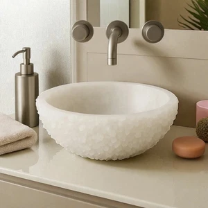 15"x15"x5"White Quartz Agate Vessel Sink Bowl Handmade Healing Crystal Gemstone - Picture 1 of 6