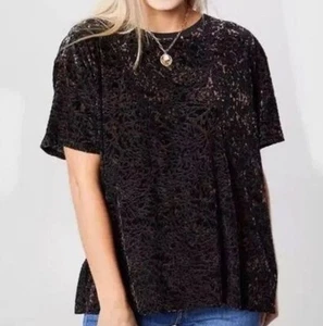 Free People Leopardenmuster Crushed Velvet Burnout Oversized Fit T-Shirt Medium - Bild 1 von 10