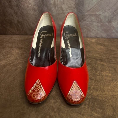Zapatos de salón Caprini Mandala vintage años 50 rojo tacón alto para mujer 7,5 mod mediados de siglo retro Foto 1 de 4