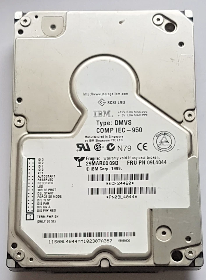 8.58 GB IBM DMVS 09D FRU PN 09L4044 10K Ultra2 SCSI 80Pin HDD 3.5" Hard Drive - Image 1 of 1