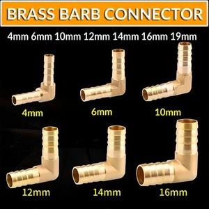 90 Degree Pipe Fitting L Right Angle Elbow Brass Barb Connector Fuel Hose Joiner - Picture 1 of 12